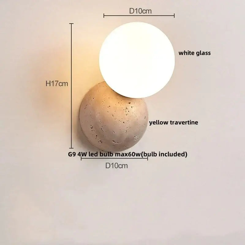 Minimalist yellow travertine & white glass led wall light bedroom