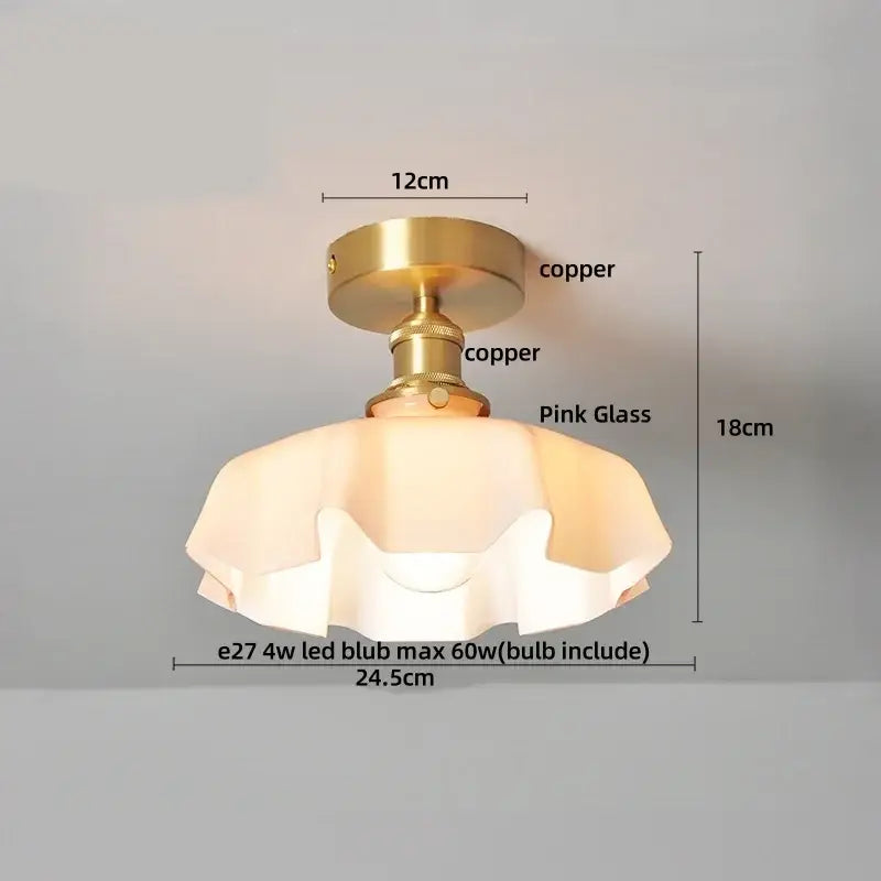 Mint green blue flower glass ceiling light bedroom flush mount