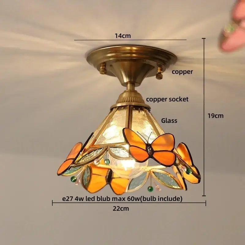 Mint green blue flower glass ceiling light bedroom flush mount