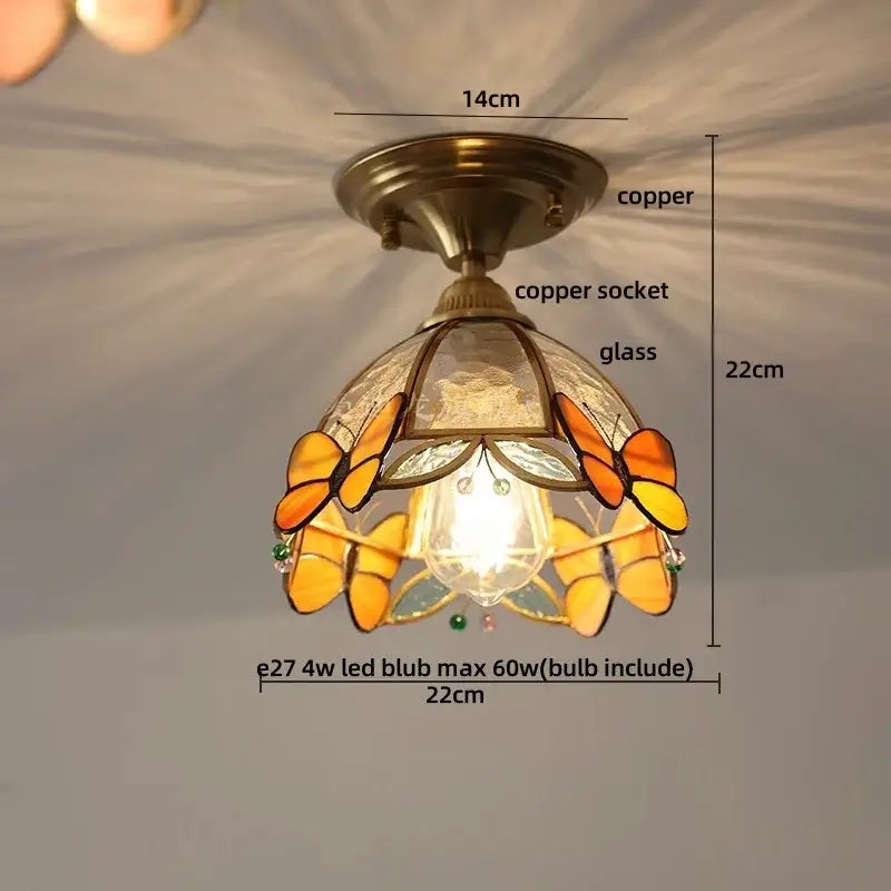 Mint green blue flower glass ceiling light bedroom flush mount