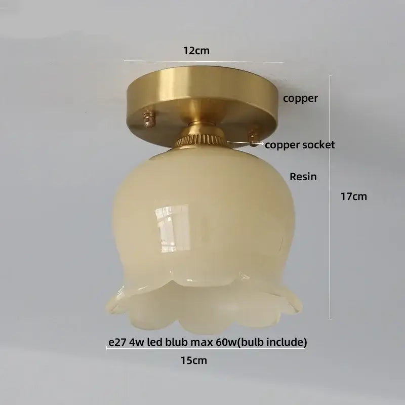 Mint green blue flower glass ceiling light bedroom flush mount