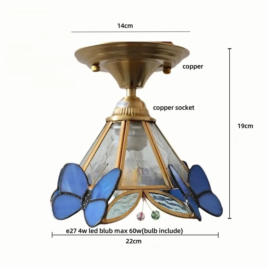 Mint green blue flower glass ceiling light bedroom flush mount