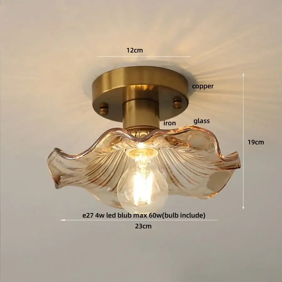 Mint green blue flower glass ceiling light bedroom flush mount