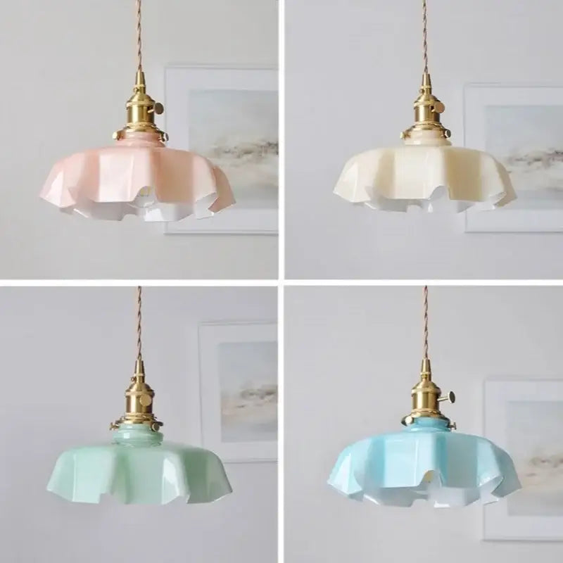 Mint green blue flower glass ceiling light bedroom flush mount