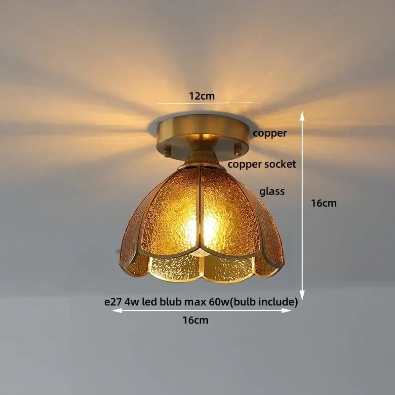 Mint green blue flower glass ceiling light bedroom flush mount
