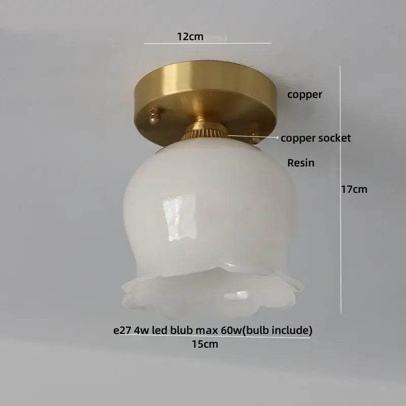 Mint green blue flower glass ceiling light bedroom flush mount