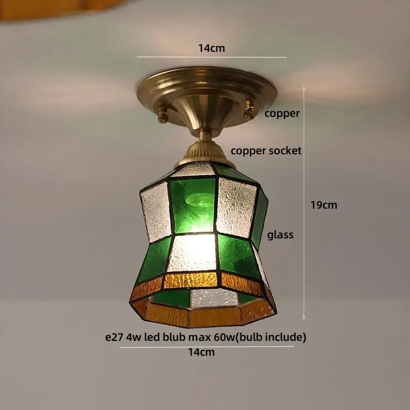 Mint green blue flower glass ceiling light bedroom flush mount