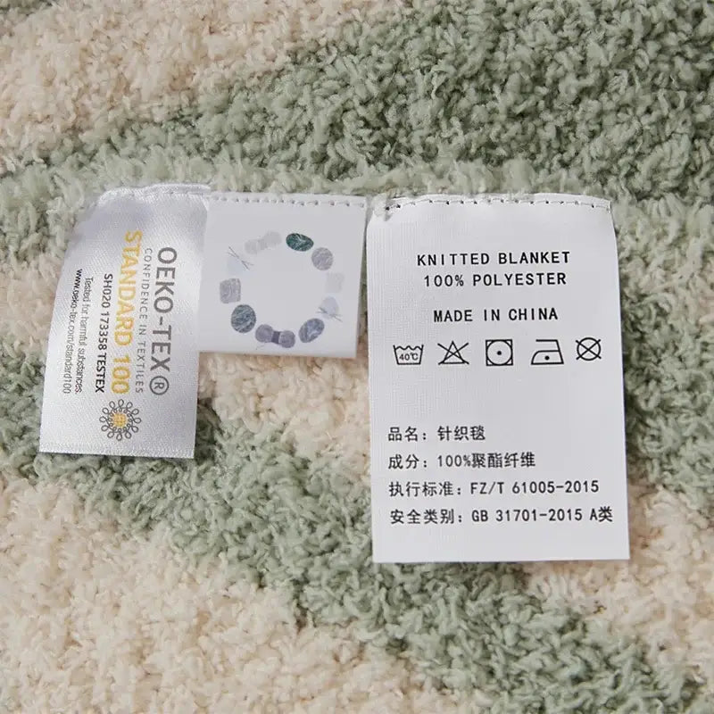 Mint green & cream knitted jacquard blanket bedroom throw