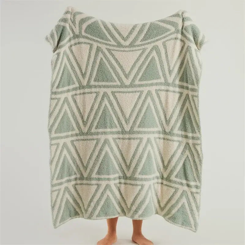 Mint green & cream knitted jacquard blanket bedroom throw