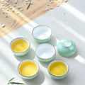 Mint green & white celadon tea cup set dining room gold rim porcelain