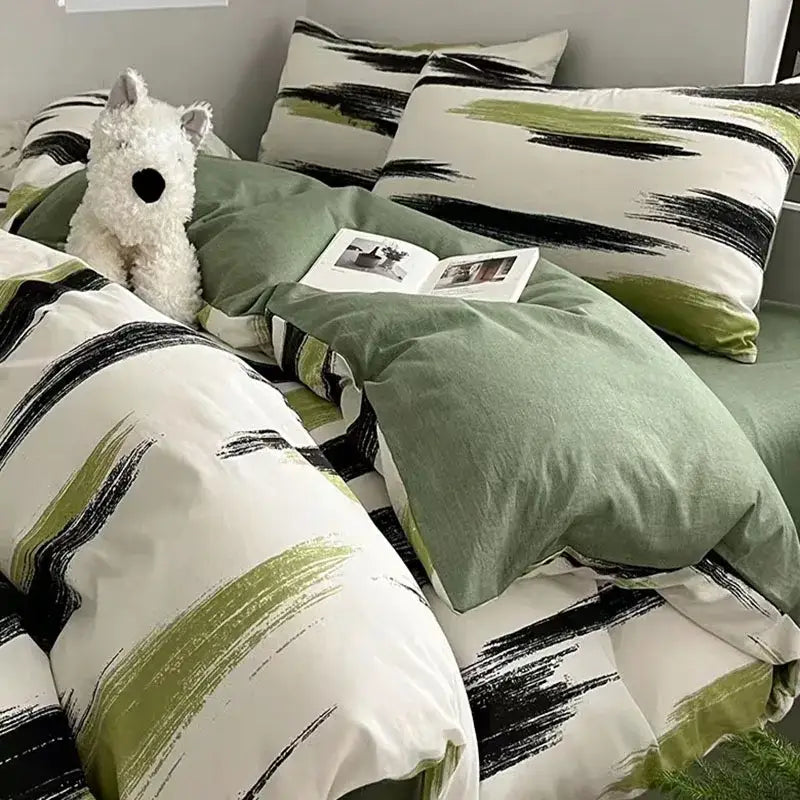 Mint green & white ginkgo leaf cartoon print bedding set bedroom