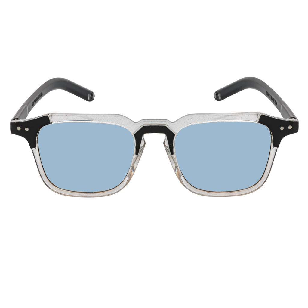 MISSONI - Two-Tone Square Horn Rimmed Sunglasses Black-Clear Blue Lens
