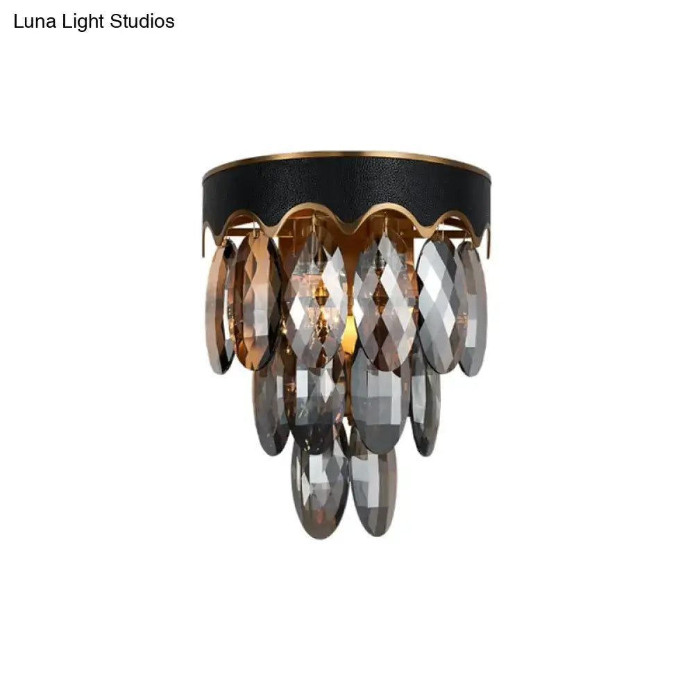 Modern 3-tier black & gold crystal wall lamp bedroom sconce