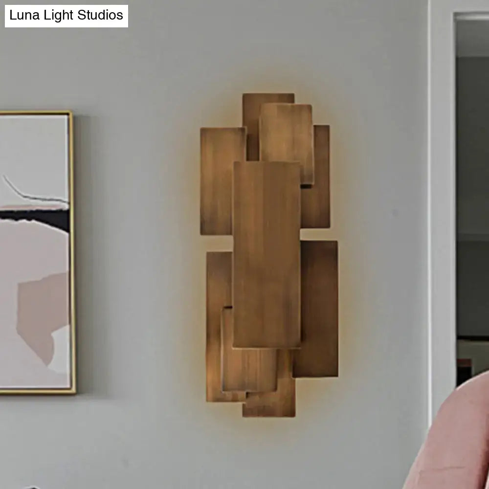 Modern abstract dark wood wall sconce stairway direct wired light