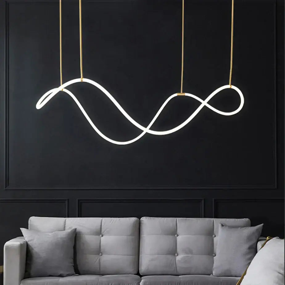 Modern abstract white & gold lines chandelier dining room light