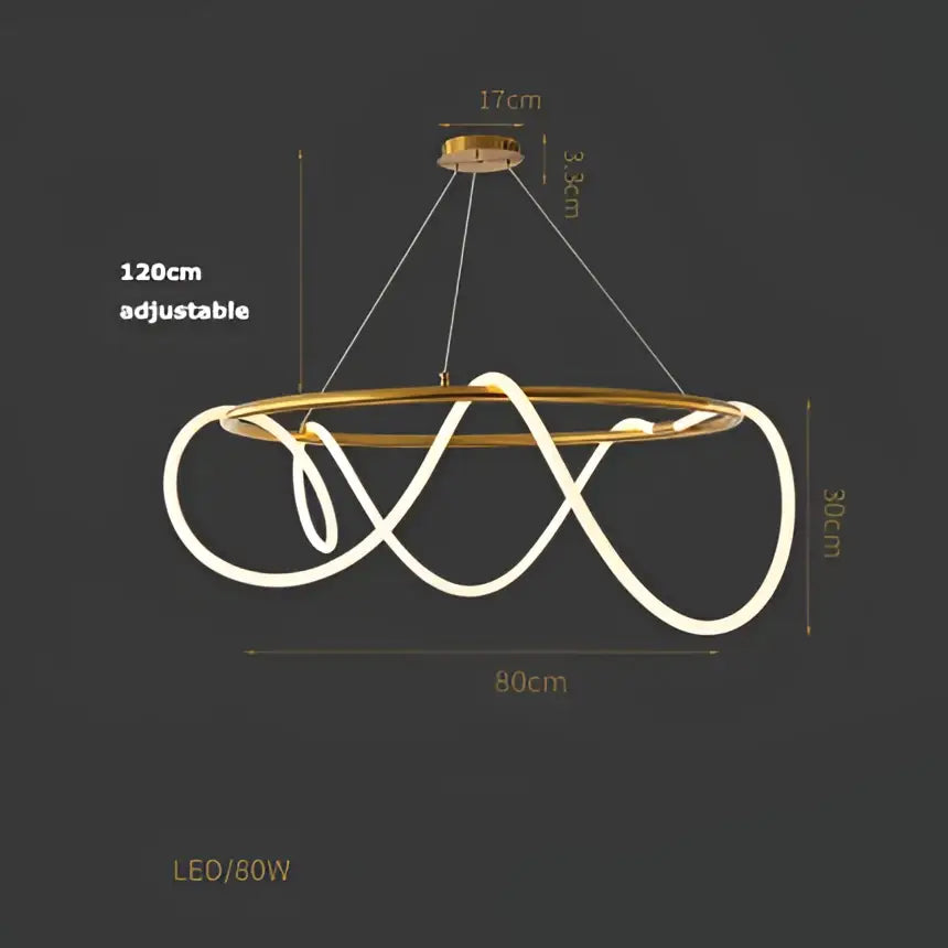 Modern abstract white & gold lines chandelier dining room light