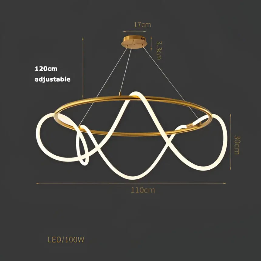 Modern abstract white & gold lines chandelier dining room light