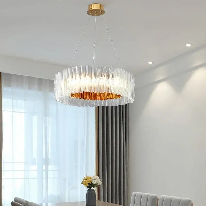 Modern acrylic ceiling chandelier gold ring light for dining room