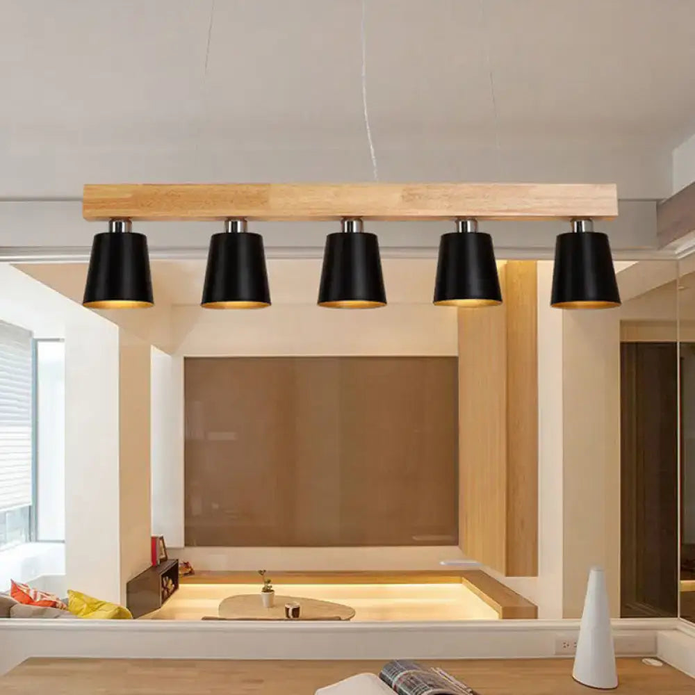 Modern adjustable cone pendant lamp bedroom wood island light
