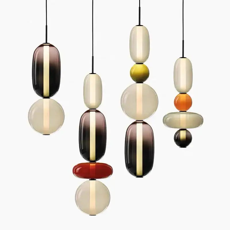 Modern amber and cream colorful glass ball pendant lights dining room