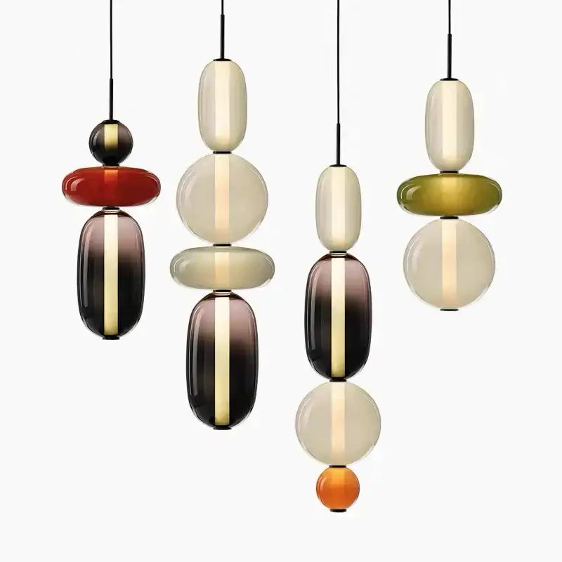 Modern amber and cream colorful glass ball pendant lights dining room