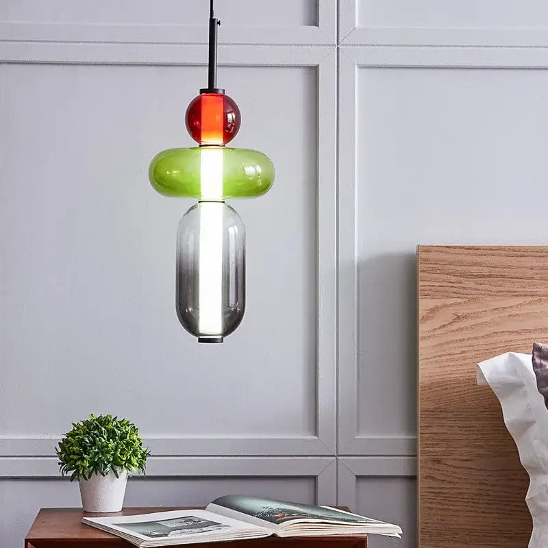 Modern amber and cream colorful glass ball pendant lights dining room
