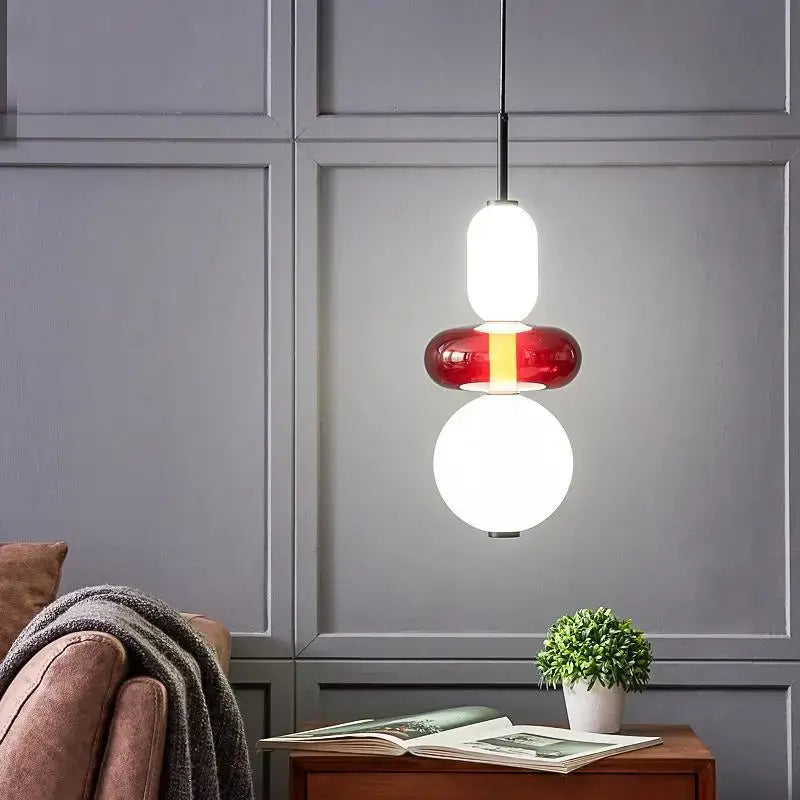 Modern amber and cream colorful glass ball pendant lights dining room