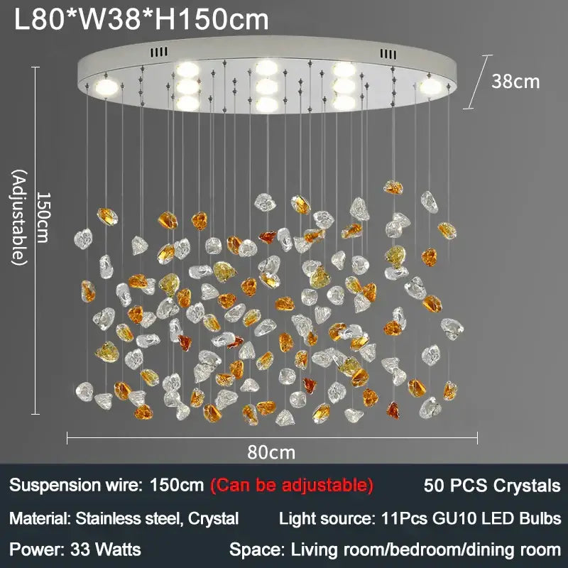 Modern amber and gold colorful crystal stone chandelier dining room