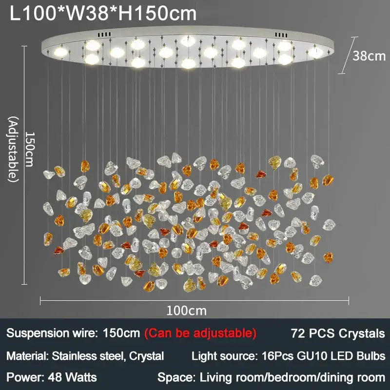 Modern amber and gold colorful crystal stone chandelier dining room