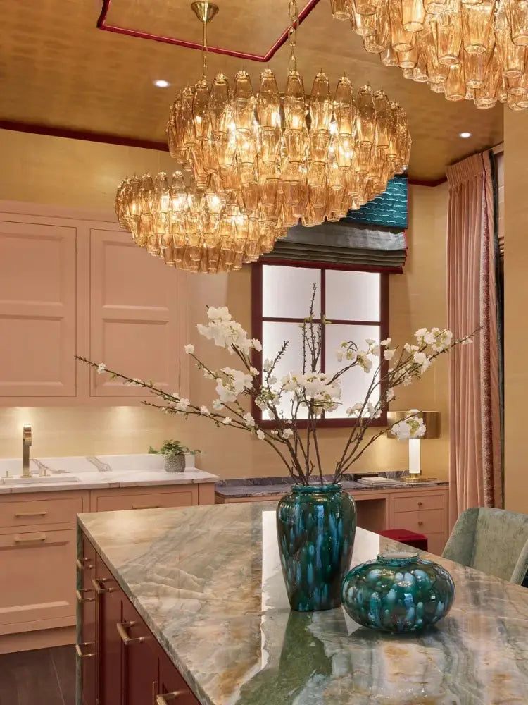 Modern amber and gray glass chandelier dining room luxury light