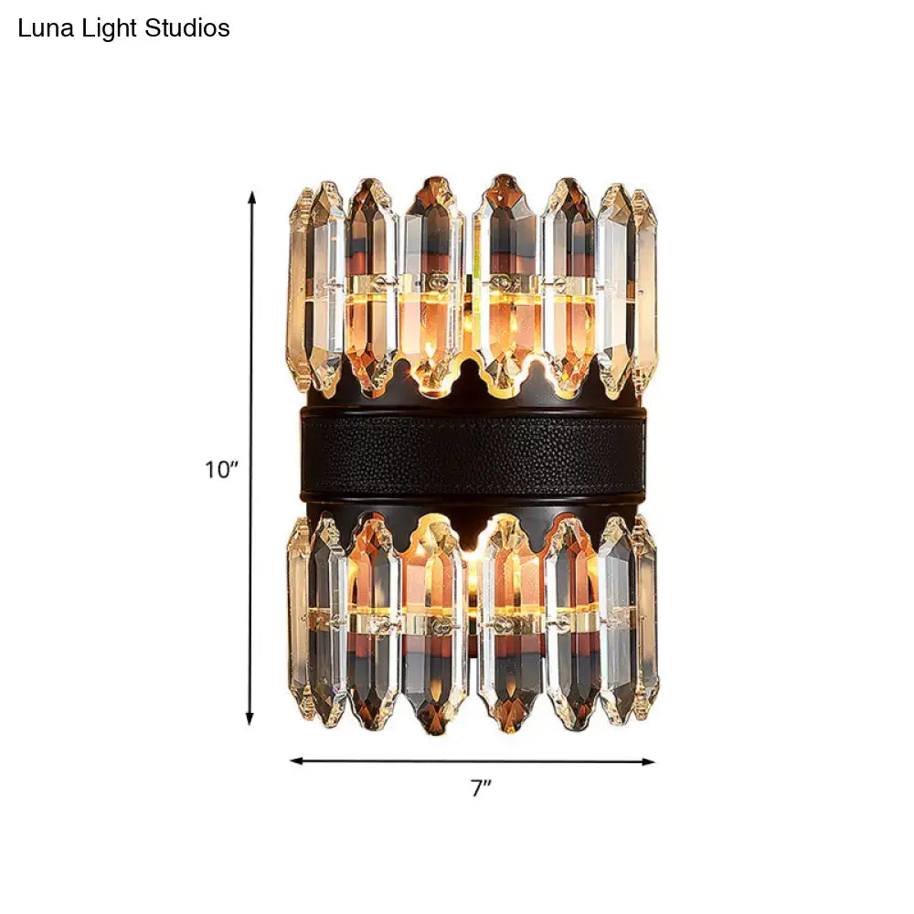 Modern amber & clear crystal wall sconce bedroom direct wired light