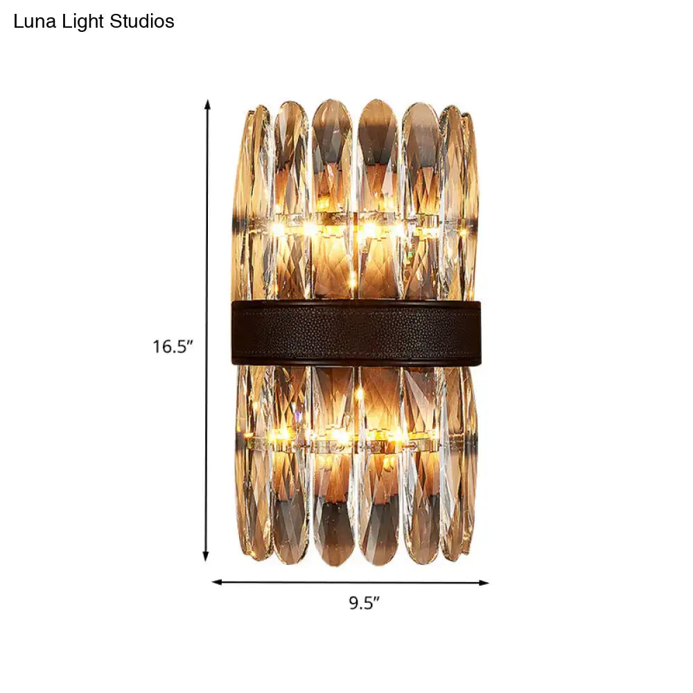 Modern amber & clear crystal wall sconce bedroom direct wired light