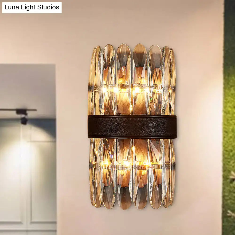 Modern amber & clear crystal wall sconce bedroom direct wired light