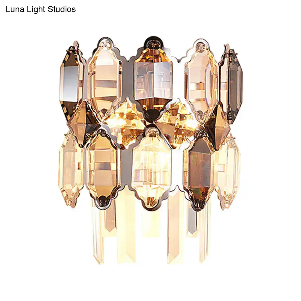 Modern amber & clear crystal wall sconce staircase brass light