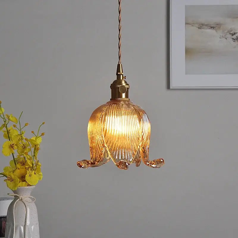 Modern amber copper glass led pendant light kitchen hanging fixture