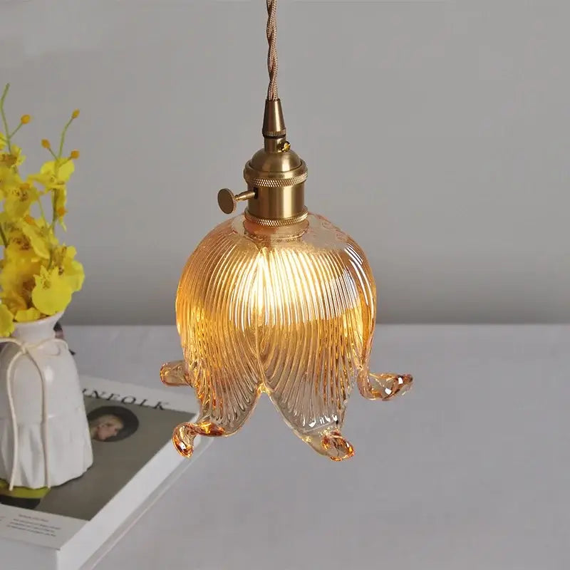 Modern amber copper glass led pendant light kitchen hanging fixture