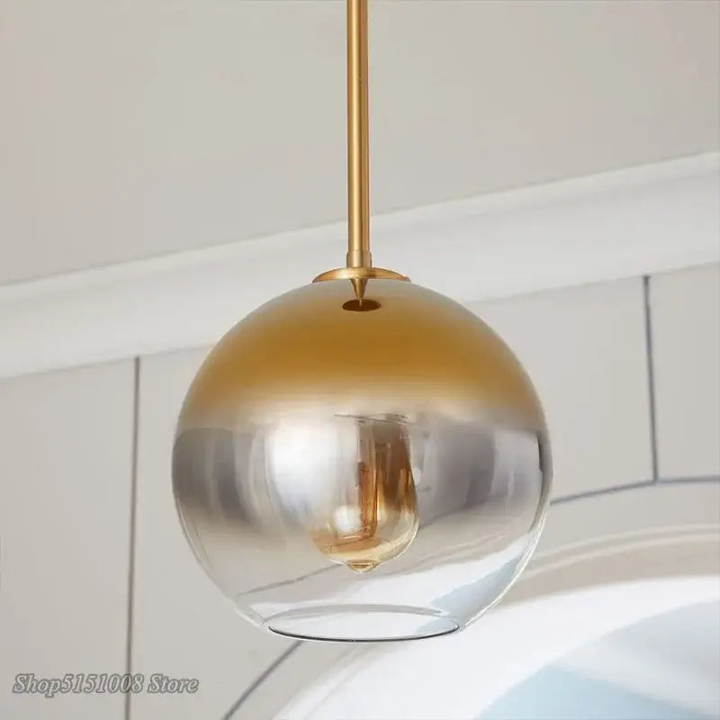 Modern amber glass ball led pendant light kitchen decor