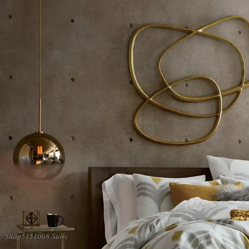 Modern amber glass ball led pendant light kitchen decor