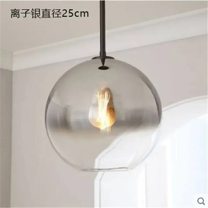 Modern amber glass ball led pendant light kitchen decor