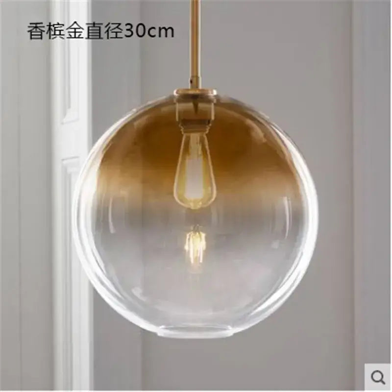 Modern amber glass ball led pendant light kitchen decor