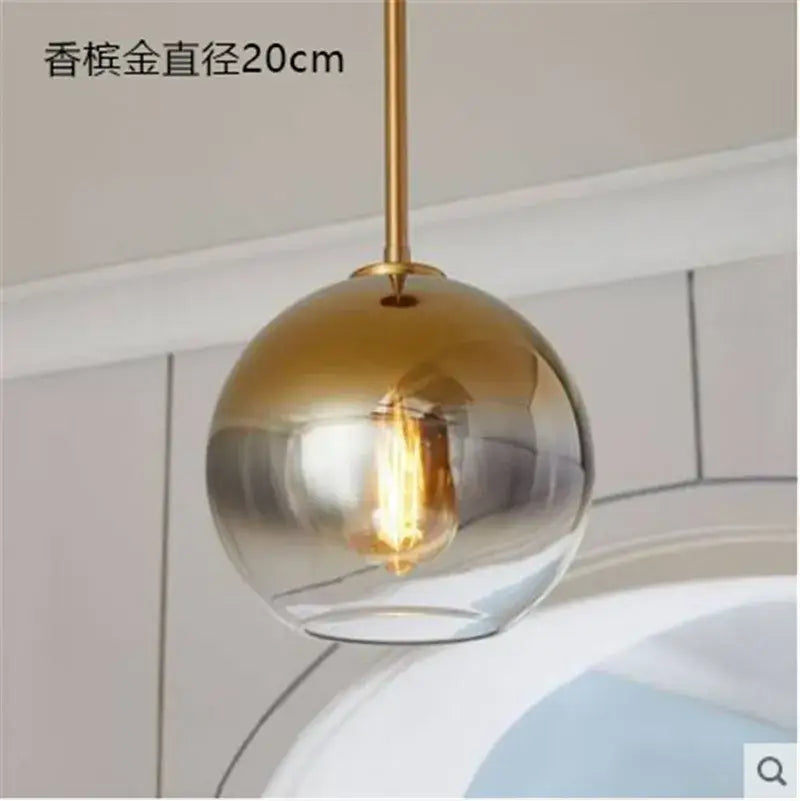 Modern amber glass ball led pendant light kitchen decor