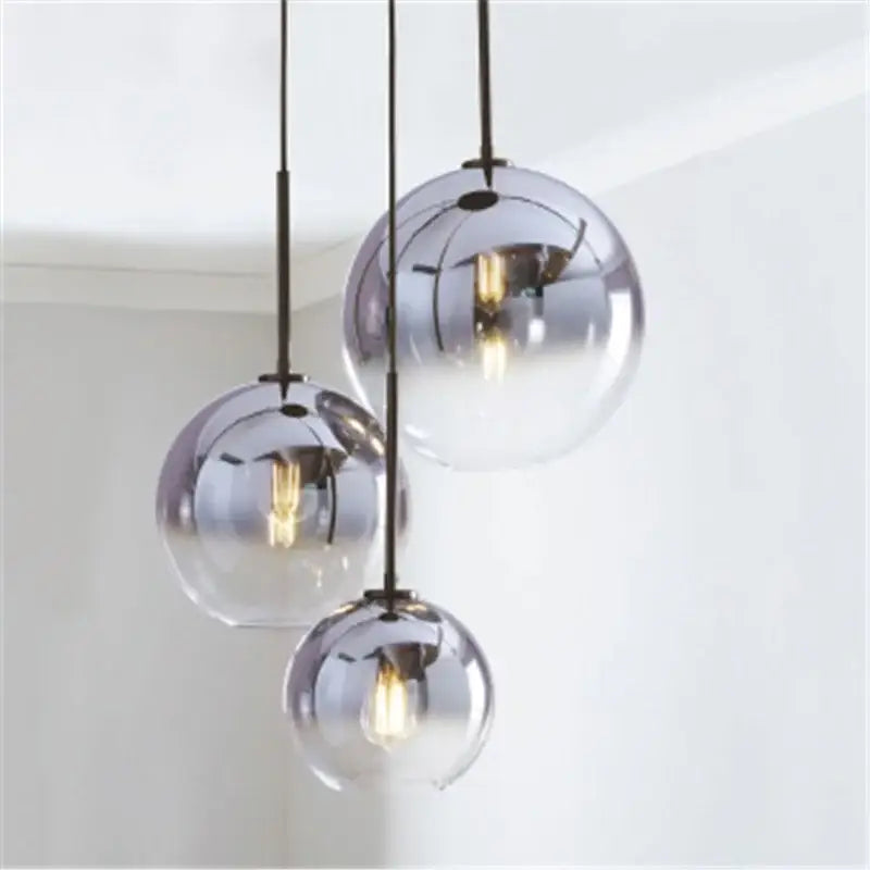 Modern amber glass ball led pendant light kitchen decor