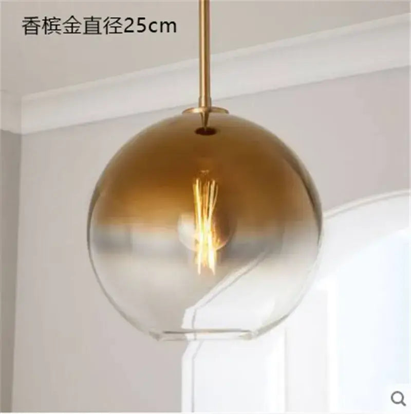 Modern amber glass ball led pendant light kitchen decor