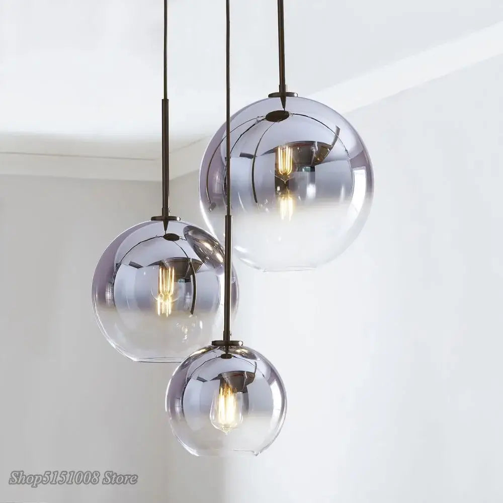 Modern amber glass ball led pendant light kitchen decor