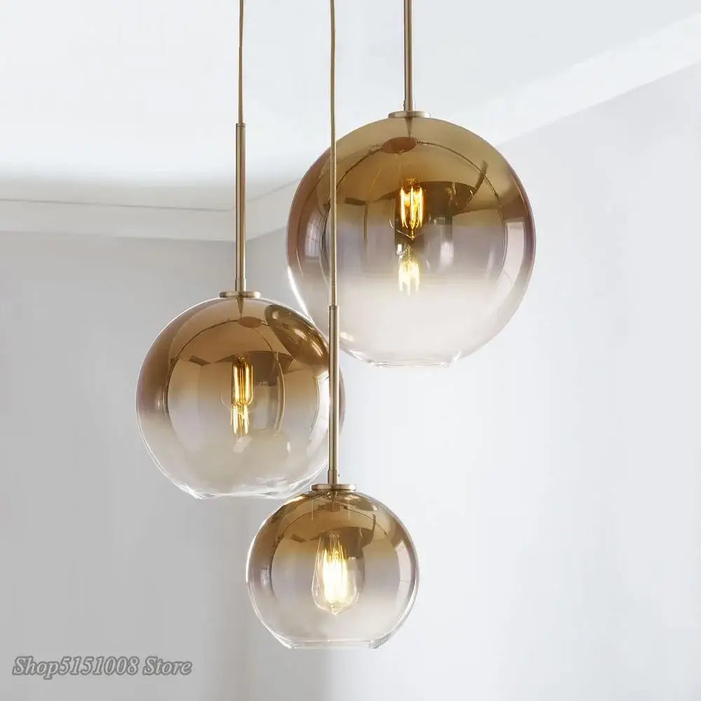 Modern amber glass ball led pendant light kitchen decor