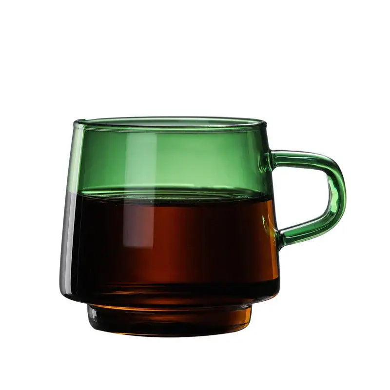Modern amber glass coffee mug with black rim for kitchen dining room