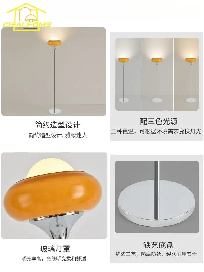 Modern amber glass iron led floor lamp for living room