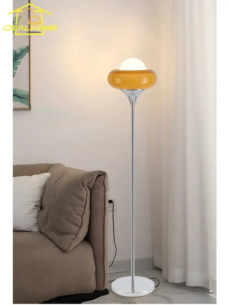 Modern amber glass iron led floor lamp for living room