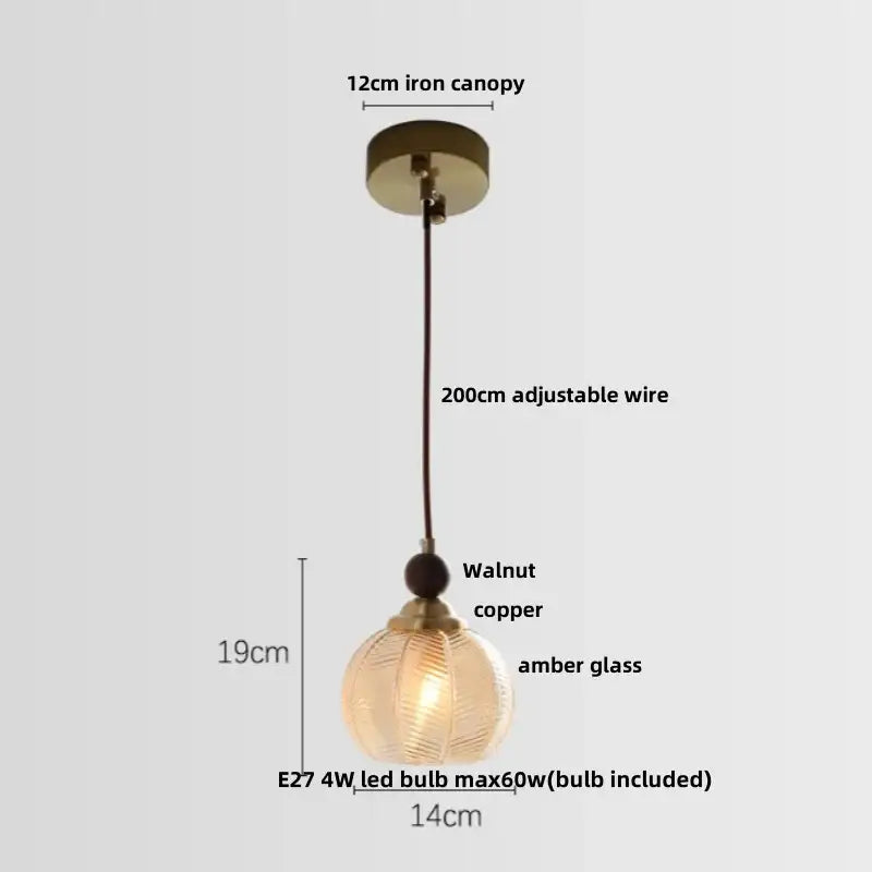 Modern amber glass led pendant light for dining room