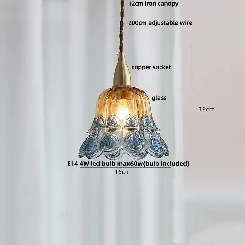 Modern amber glass led pendant light kitchen fluted scalloped lamp